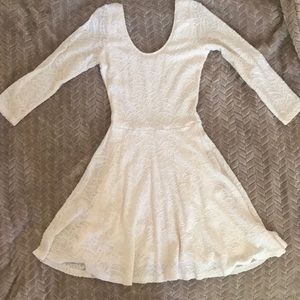 3/4 sleeve, beige lace skater dress